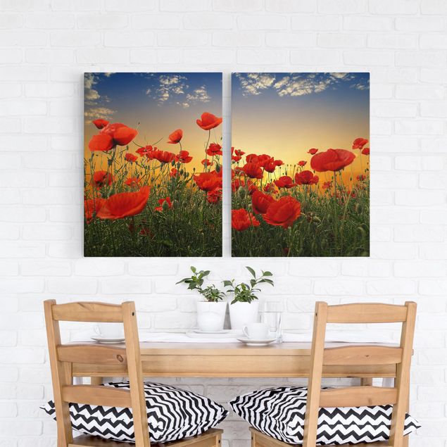 Canvas schilderijen - 2-delig  Poppy Field In Sunset
