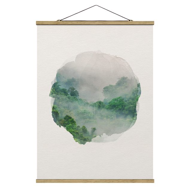 Stoffen schilderij met posterlijst WaterColours - Jungle In The Mist