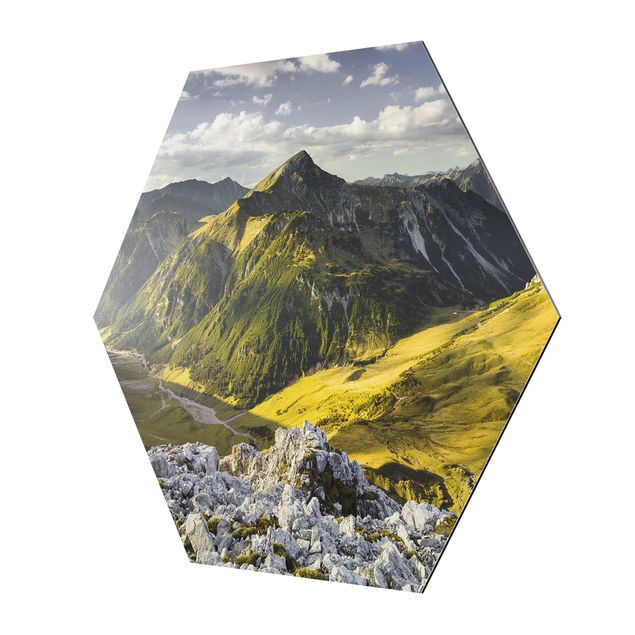 Hexagons Aluminium Dibond schilderijen Mountains And Valley Of The Lechtal Alps In Tirol