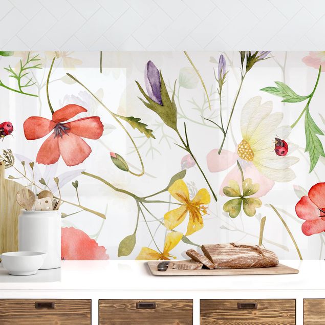Achterwand voor keuken bloemen Ladybird With Poppies In Watercolour