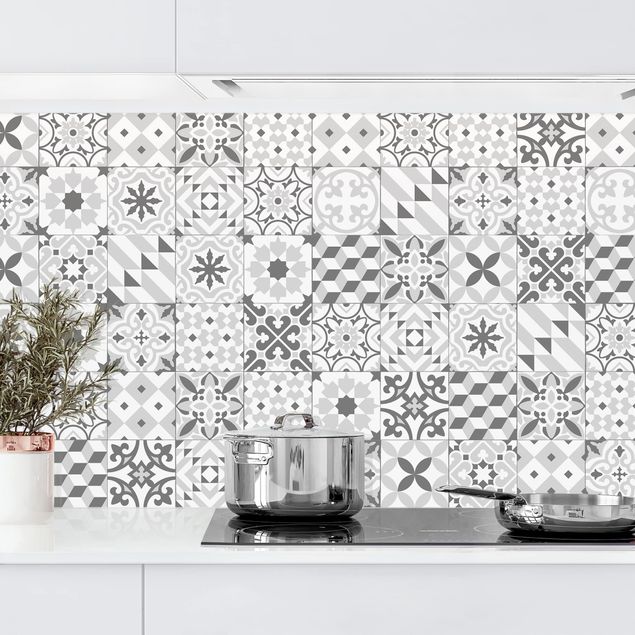 Achterwand voor keuken patroon Geometrical Tile Mix Grey