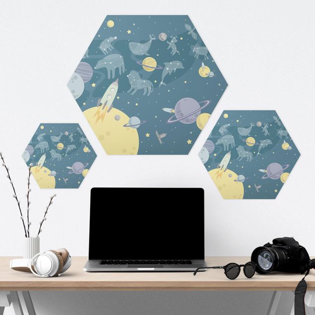 Hexagons Forex schilderijen Planets With Zodiac And Missiles