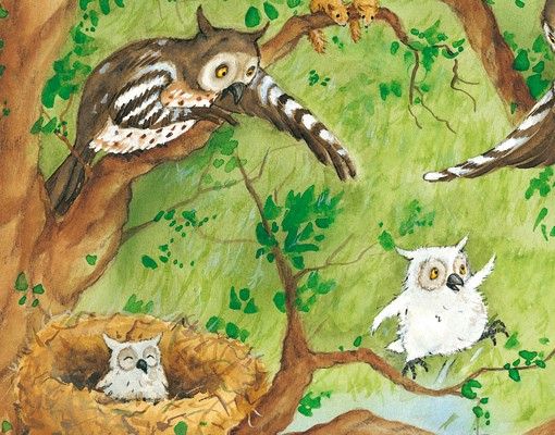 Raamfolie Vasily Raccoon - Owl Chick Elsa Pulls Out