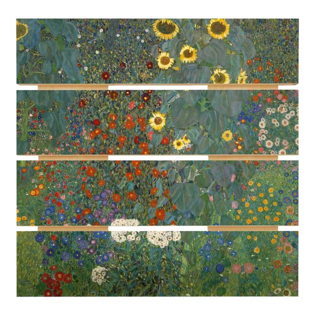 Houten schilderijen op plank Gustav Klimt - Garden Sunflowers