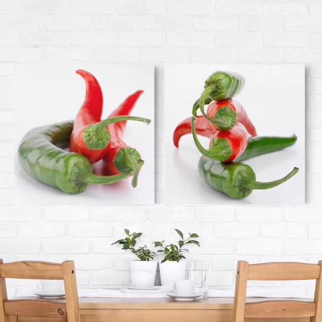 Canvas schilderijen - 2-delig  Red and green peppers