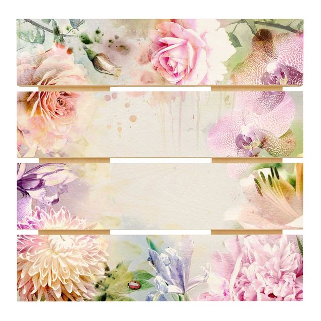 Houten schilderijen op plank Watercolour Flower Mix Pastel