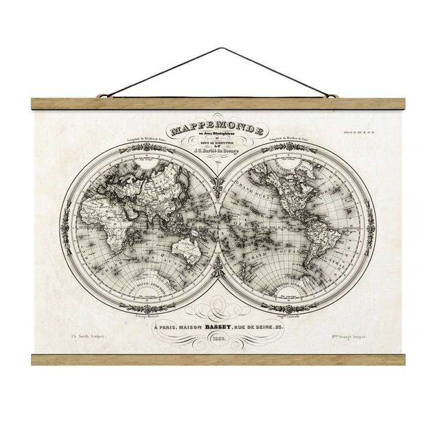 Stoffen schilderij met posterlijst World Map - French Map Of The Cap Region Of 1848