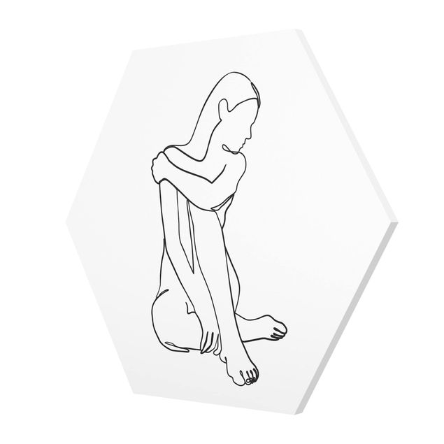 Hexagons Forex schilderijen Line Art Woman Nude Black And White
