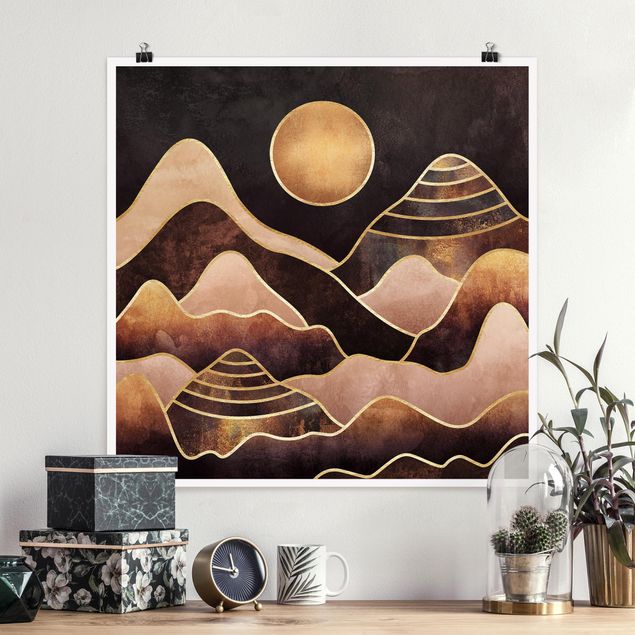 Posters Golden Sun Abstract Mountains