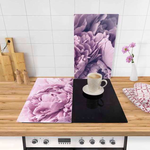 Kookplaat afdekplaten Purple Peony Blossoms