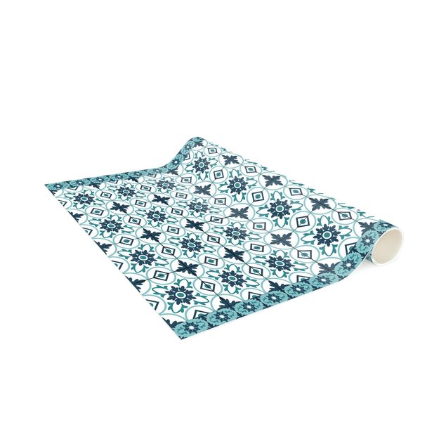 tapijt modern Geometrical Tile Mix Flower Turquoise
