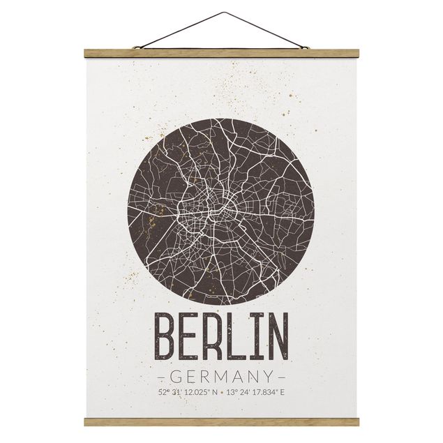 Stoffen schilderij met posterlijst City Map Berlin - Retro