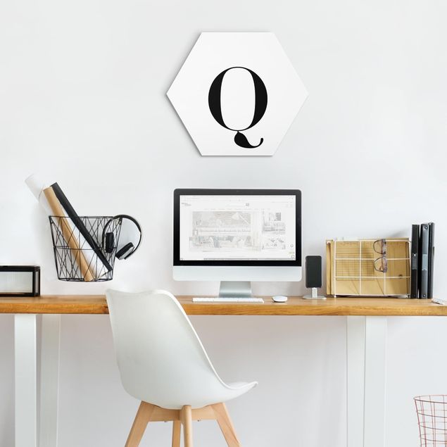 Hexagons Aluminium Dibond schilderijen Letter Serif White Q