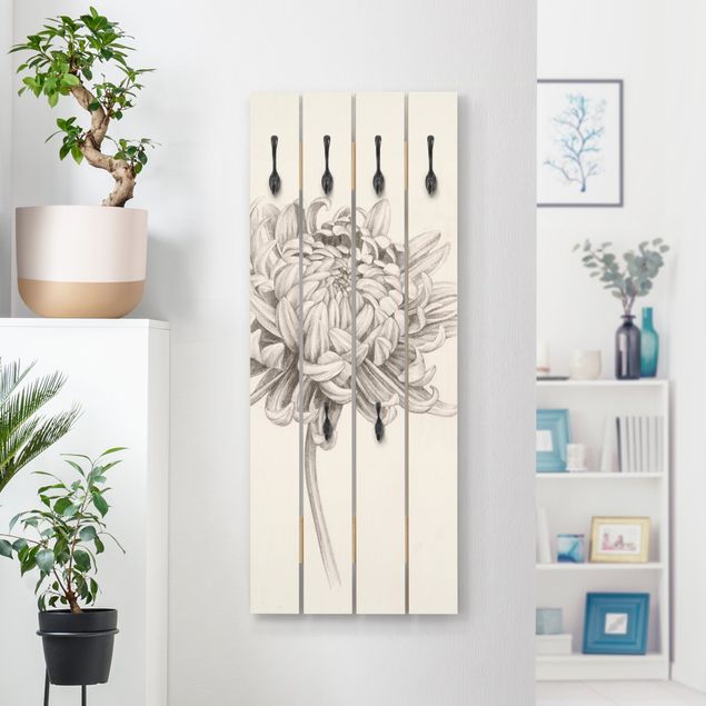 Wandkapstokken houten pallet Botanical Study Chrysanthemum I