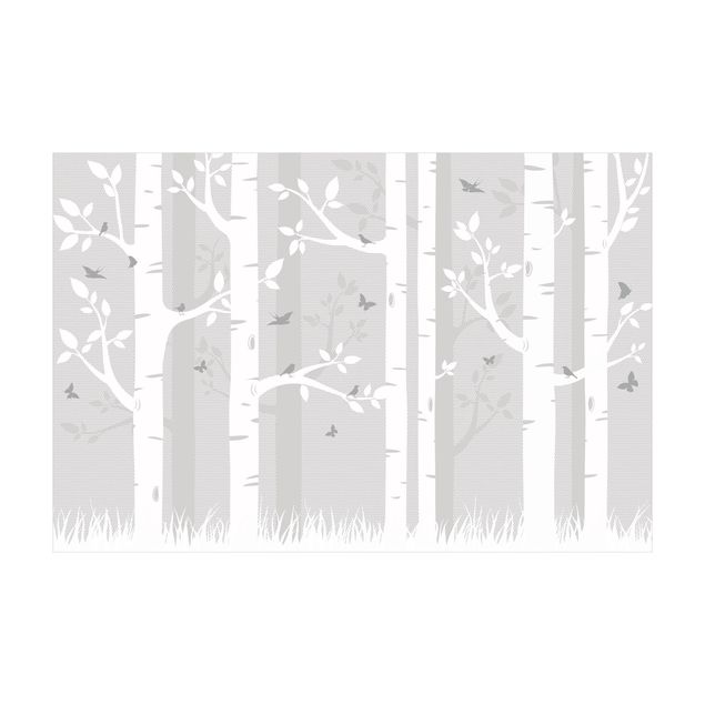 natuurlijk vloerkleed Birch Forest With Butterflies And Birds