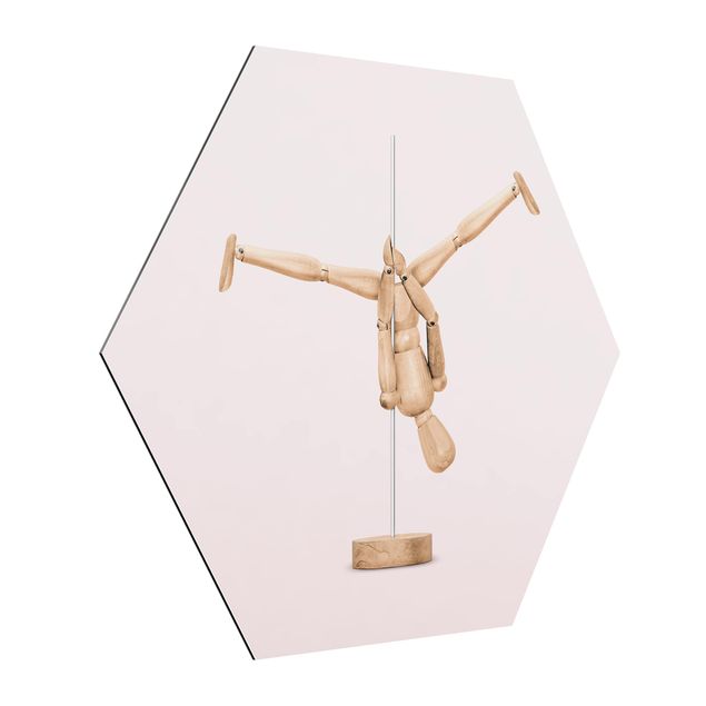 Hexagons Aluminium Dibond schilderijen Pole Dance With Wooden Figure