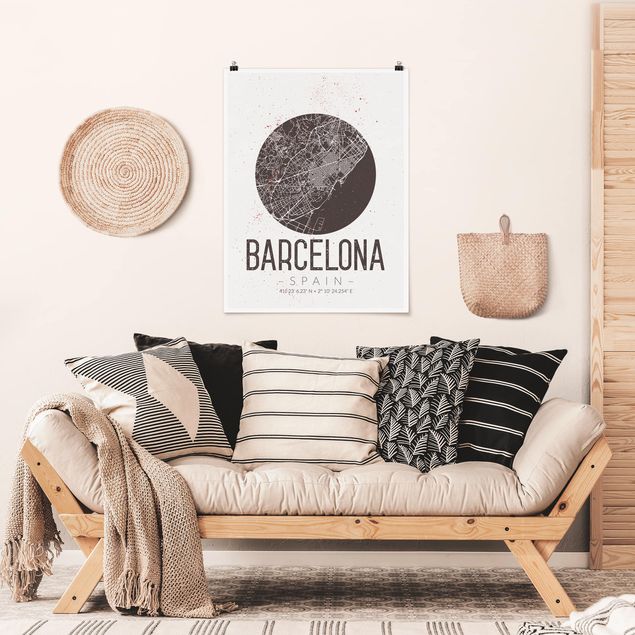 Posters Barcelona City Map - Retro