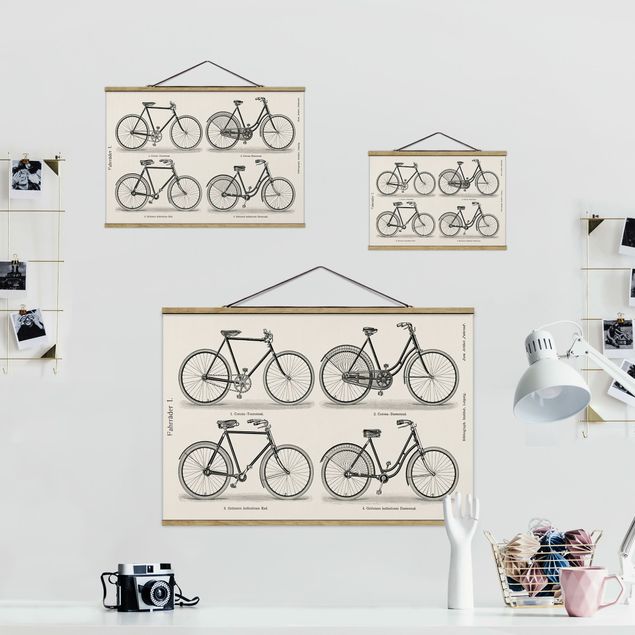 Stoffen schilderij met posterlijst Vintage Poster Bicycles