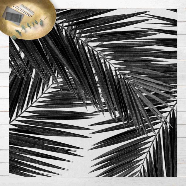 Balkonkleden View Through Palm Leaves Black And White
