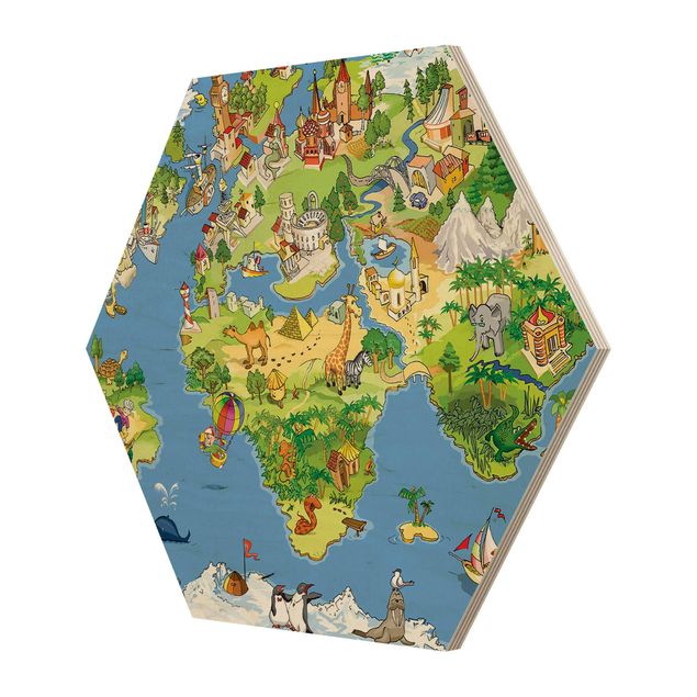 Hexagons houten schilderijen Great and Funny Worldmap