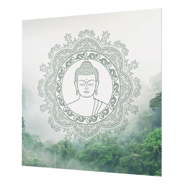 Spatscherm keuken Buddha Mandala In Fog