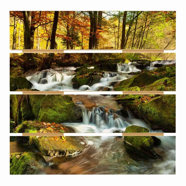 Houten schilderijen op plank Waterfall Autumnal Forest