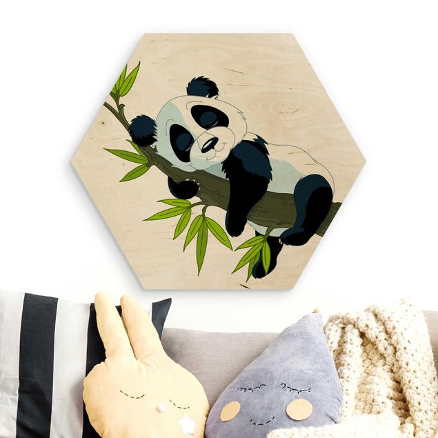 Hexagons houten schilderijen Sleeping Panda