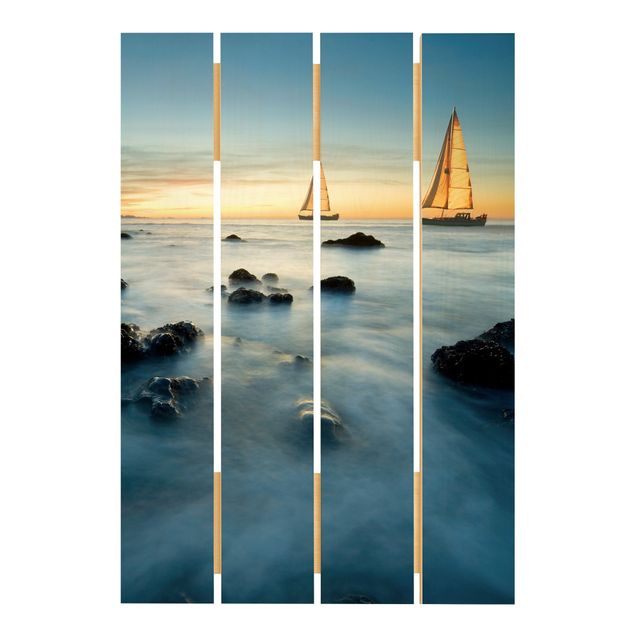 Houten schilderijen op plank Sailboats On the Ocean