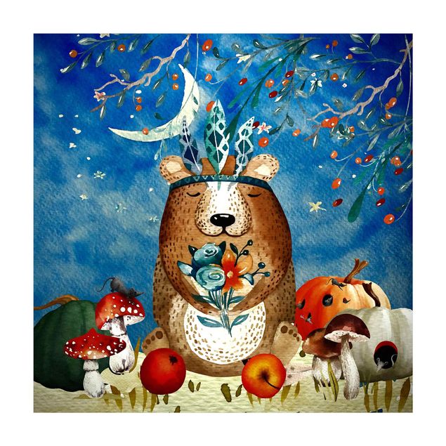 Vinyl tapijt Watercolour Bear In Moonlight