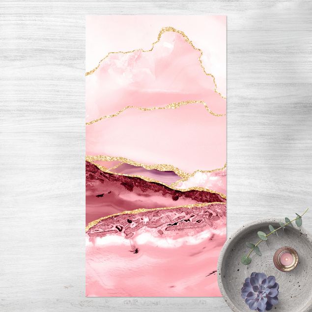 Balkonkleden Abstract Mountains Pink With Golden Lines