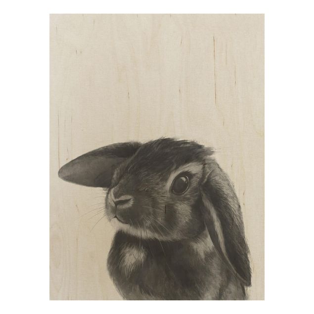 Houten schilderijen Illustration Rabbit Black And White Drawing