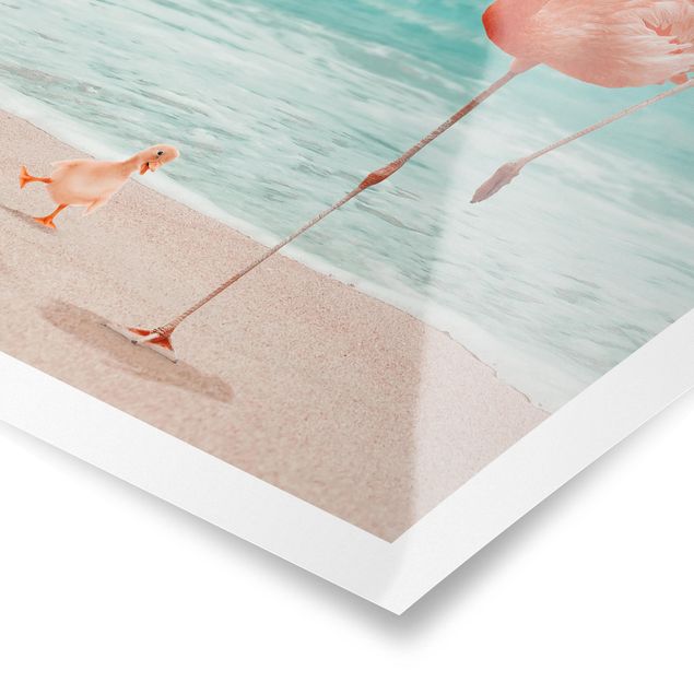 Posters Beach With Flamingo