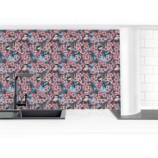 Achterwand voor keuken Cherry Blossoms And Birds