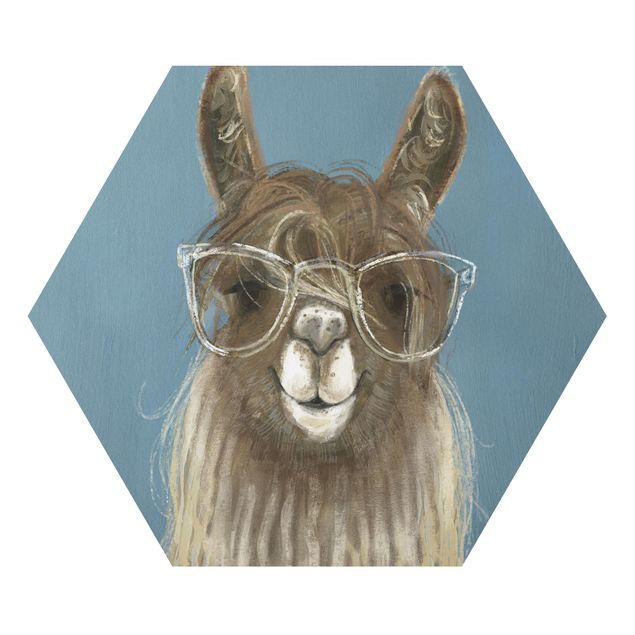 Hexagons Aluminium Dibond schilderijen Lama With Glasses III