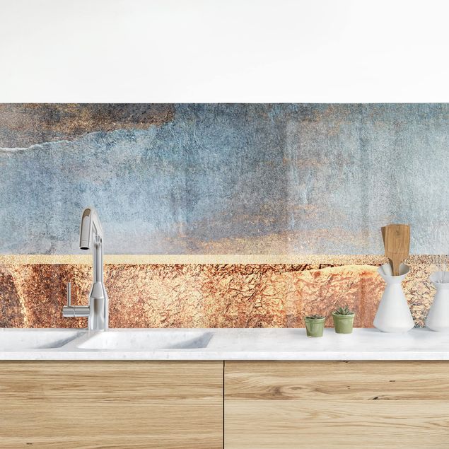 Achterwand voor keuken patroon Abstract Lakeshore In Gold