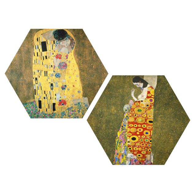 Hexagons Forex schilderijen - 2-delig Gustav Klimt - Kiss And Hope