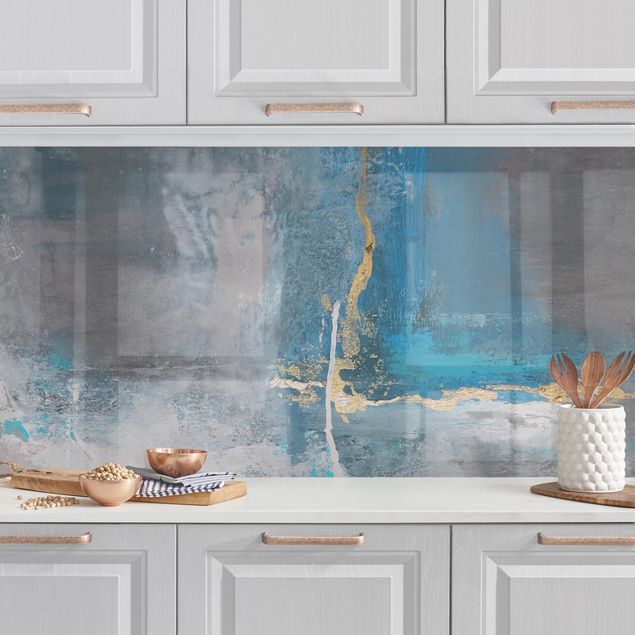 Achterwand voor keuken abstract Blue Structure With Golden Accents