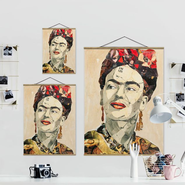 Stoffen schilderij met posterlijst Frida Kahlo - Collage No.2