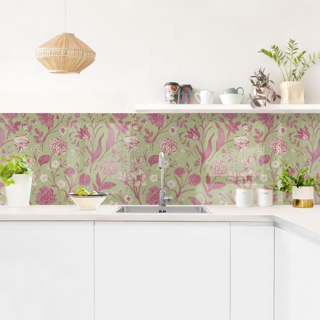 Achterwand voor keuken Flower Dance In Mint Green And Pink Pastel