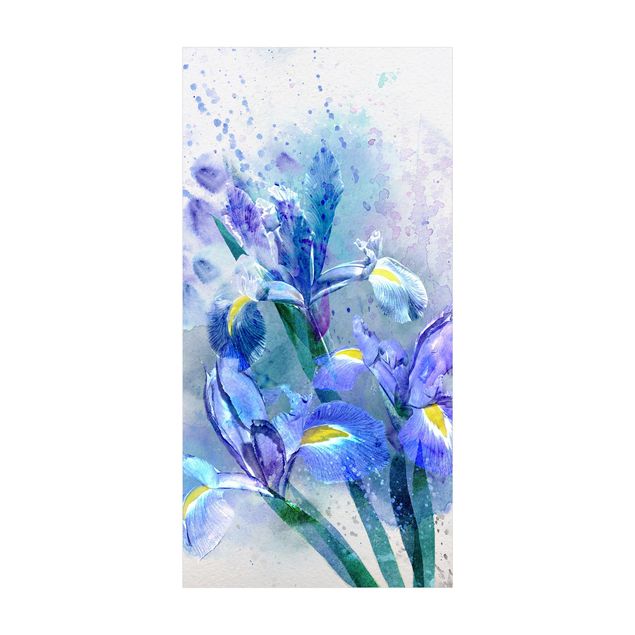 blauw vloerkleden Watercolour FLowers Iris