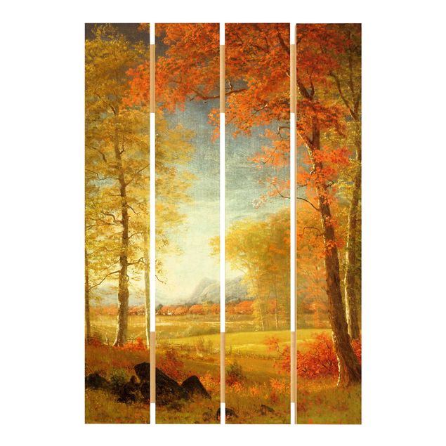 Houten schilderijen op plank Albert Bierstadt - Autumn In Oneida County, New York