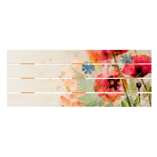 Houten schilderijen op plank Watercolour Flowers Poppy