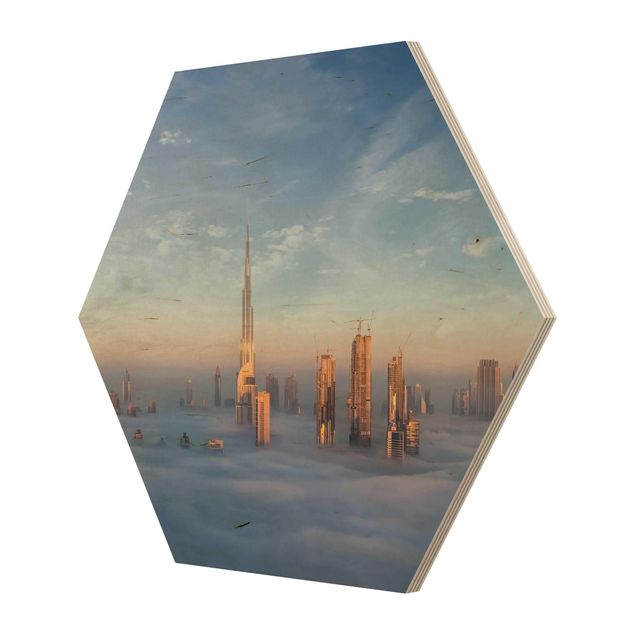 Hexagons houten schilderijen Dubai Above The Clouds