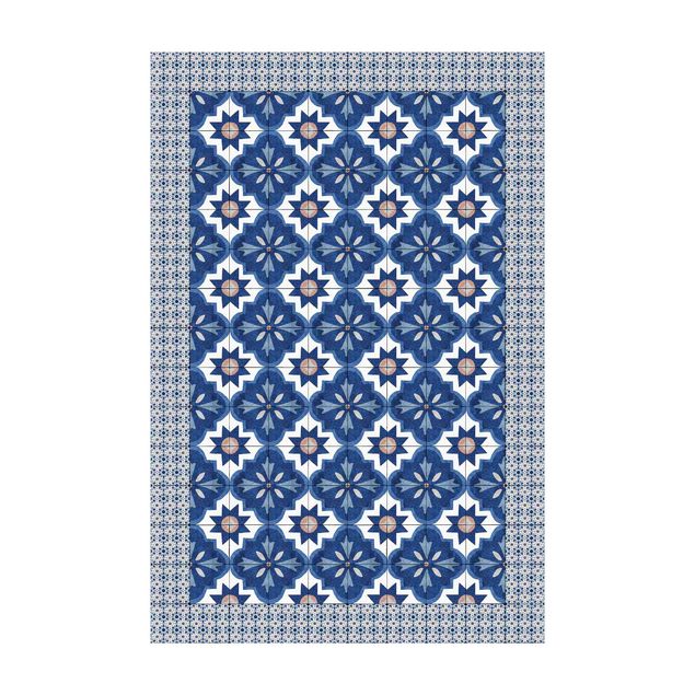 blauw tapijt Moroccan Tiles Watercolour Blue With Tile Frame