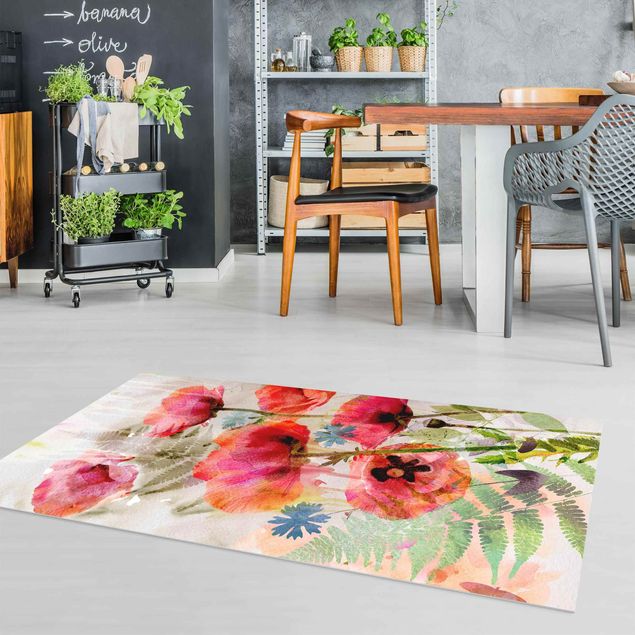 tapijt modern Watercolour Flowers Poppy