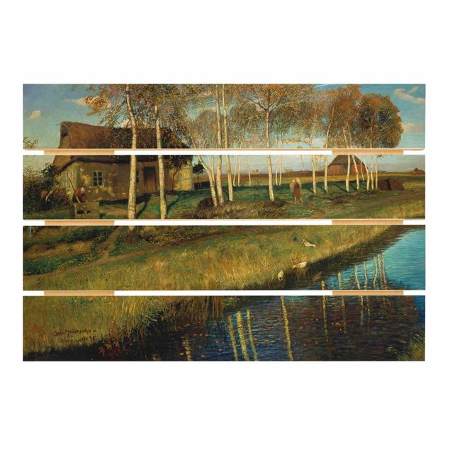 Houten schilderijen op plank Otto Modersohn - Autumn Morning in the Moor