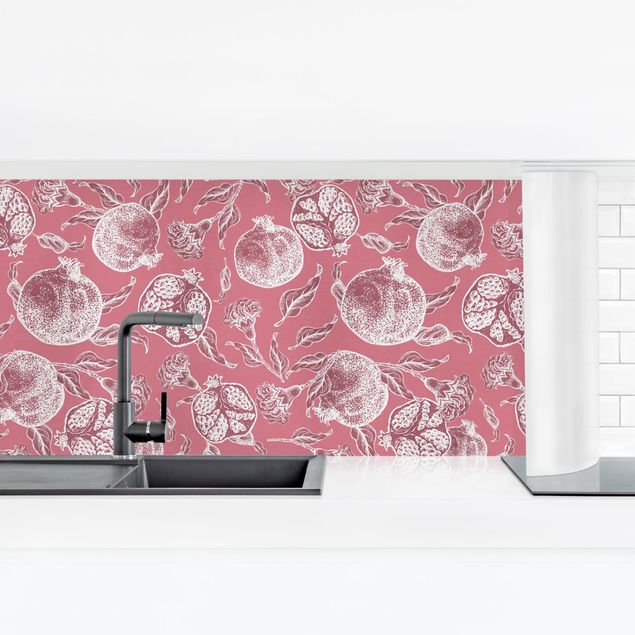 Achterwand voor keuken patroon Copper Engraving Pomegranates