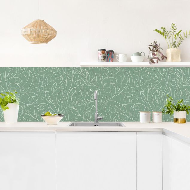 Achterkant keuken Wild Plant Pattern On Green Backdrop