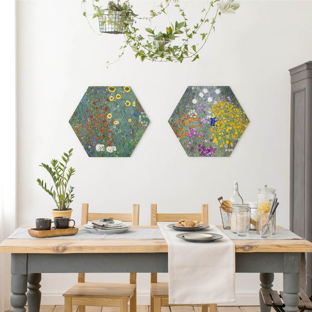 Hexagons Aluminium Dibond schilderijen - 2-delig Gustav Klimt - The Green Garden