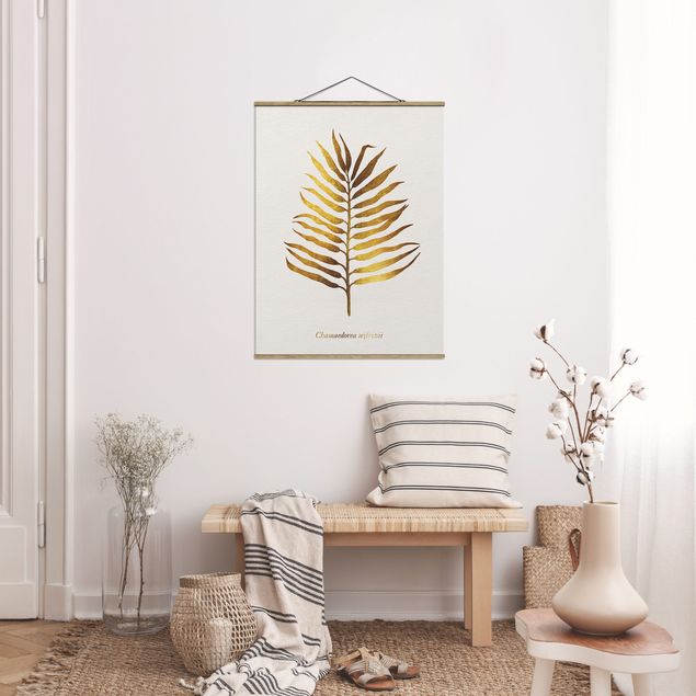 Stoffen schilderij met posterlijst Gold - Palm Leaf II